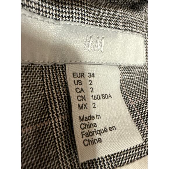 H&M Gray Plaid Long Sleeve Shaw Collar Pocket Open Blazer Coat Jacket Size 2 - Picture 3 of 4